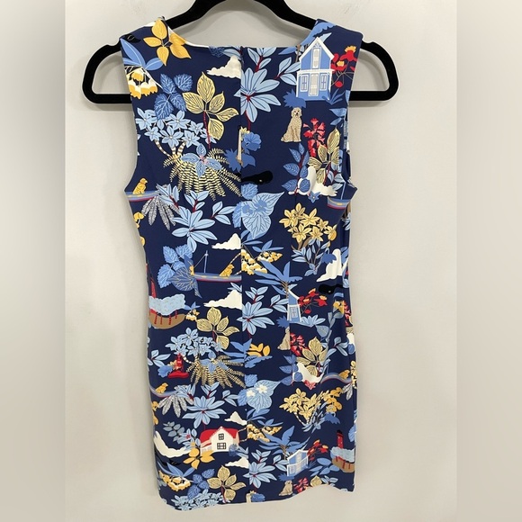J. McLaughlin Sophia Catalina Cloth Dress XS Blue Coastal Lighthouse Floral 18 - Picture 6 of 8